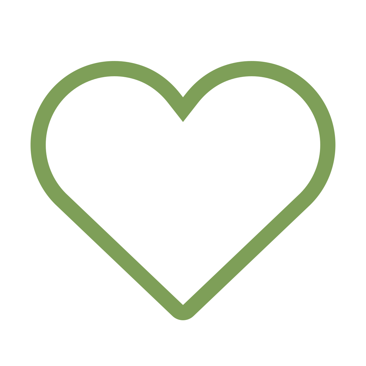 Outline of a green heart on a transparent background.