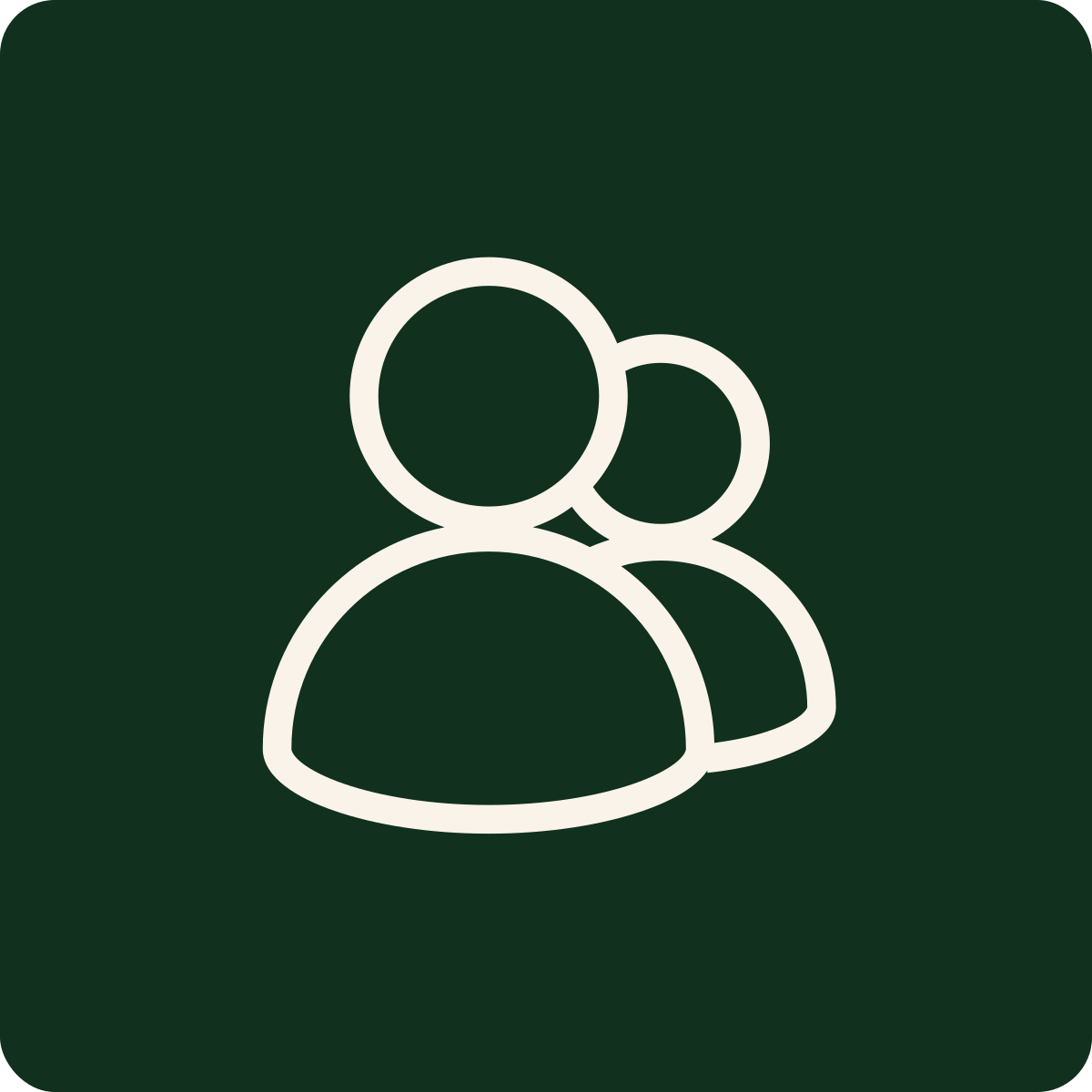 Icon of three people on a dark green background.