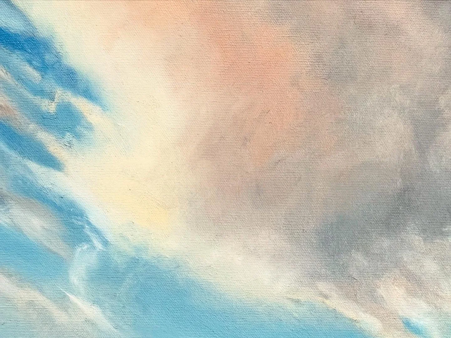 Close-up detail of blue, grey and pale pink clouds in Court 16 in Winter