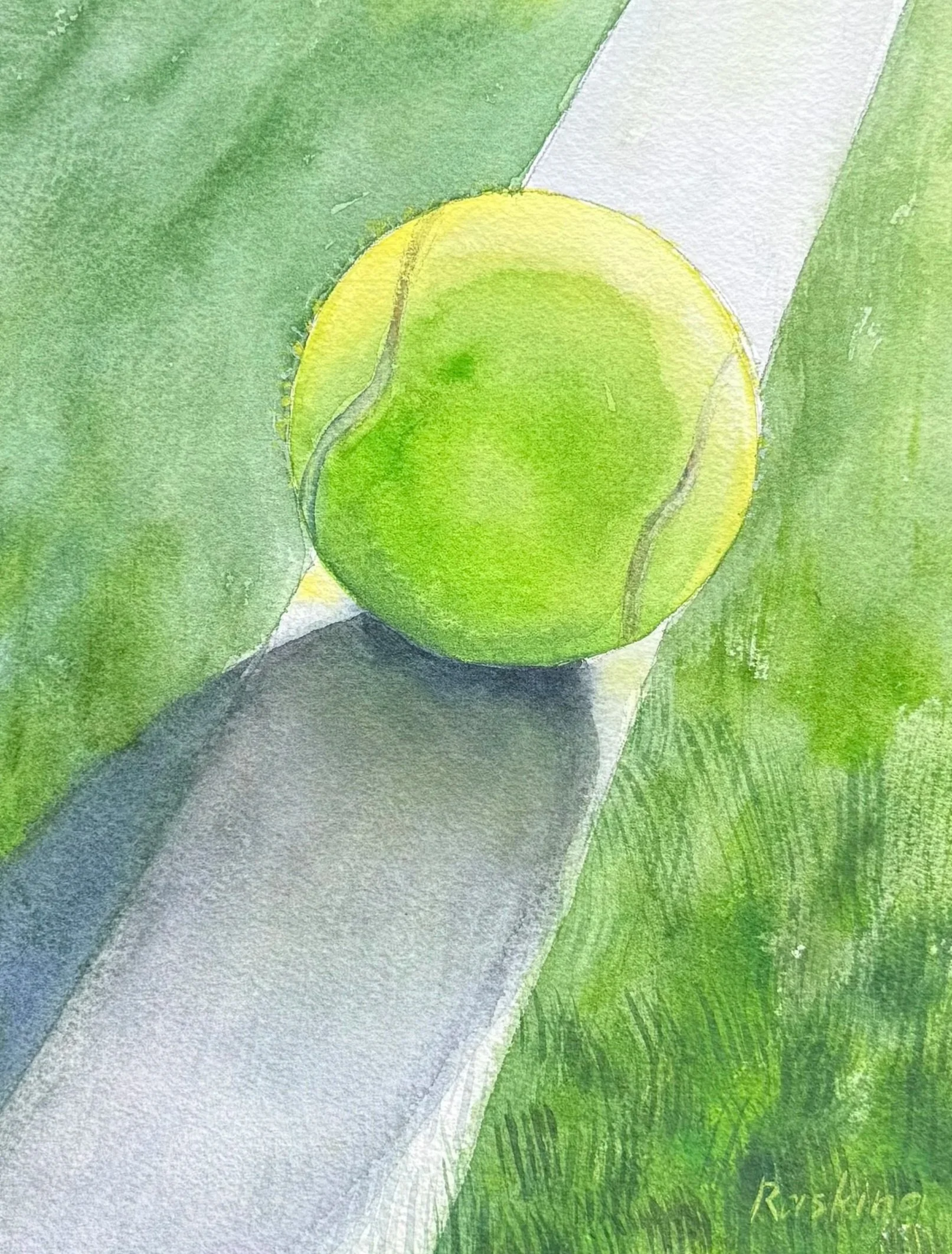 A Ball on Grass watercolour close up