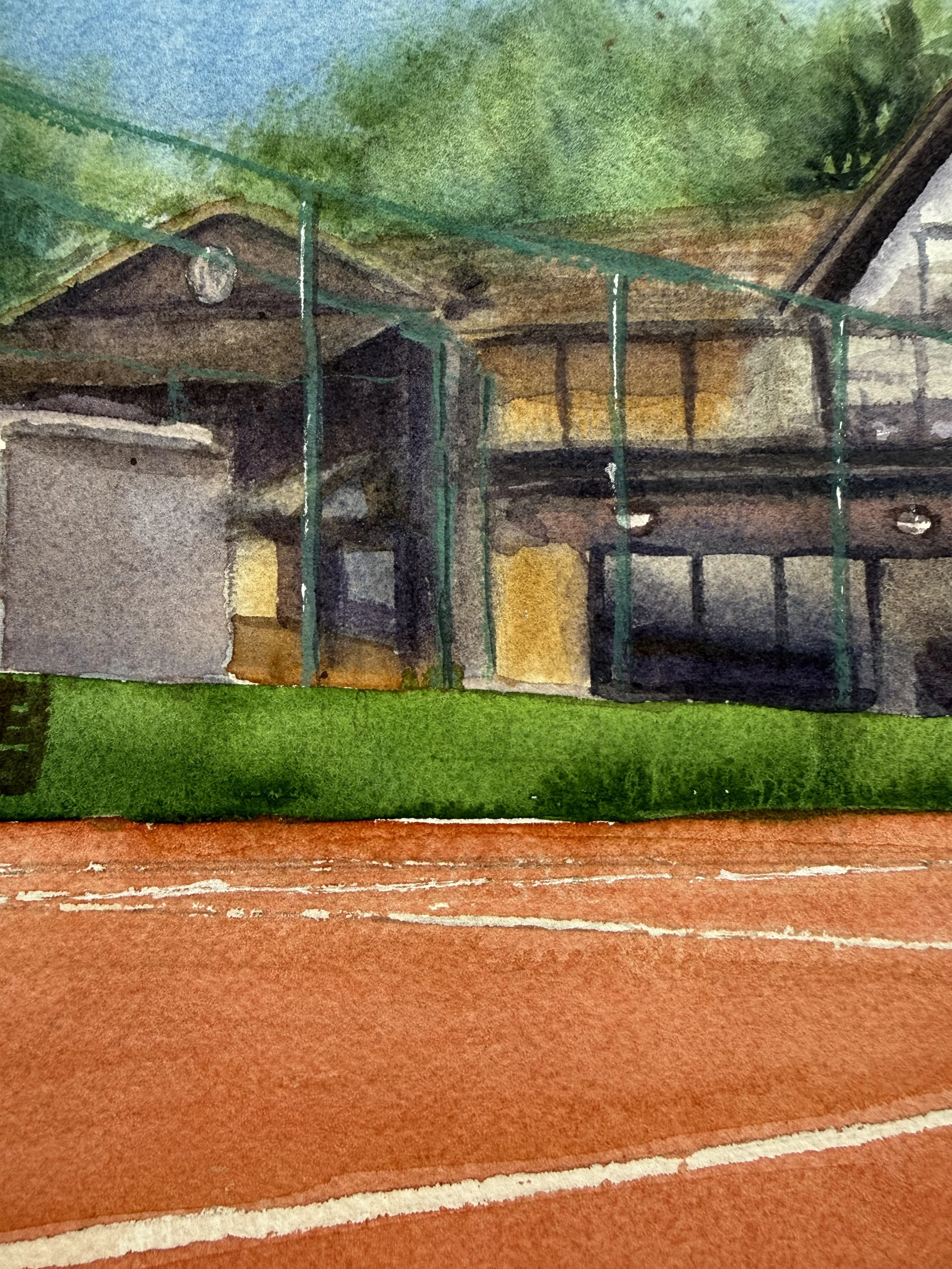 Detail of the Harpenden Lawn Tennis Club clubhouse and surrounding trees
