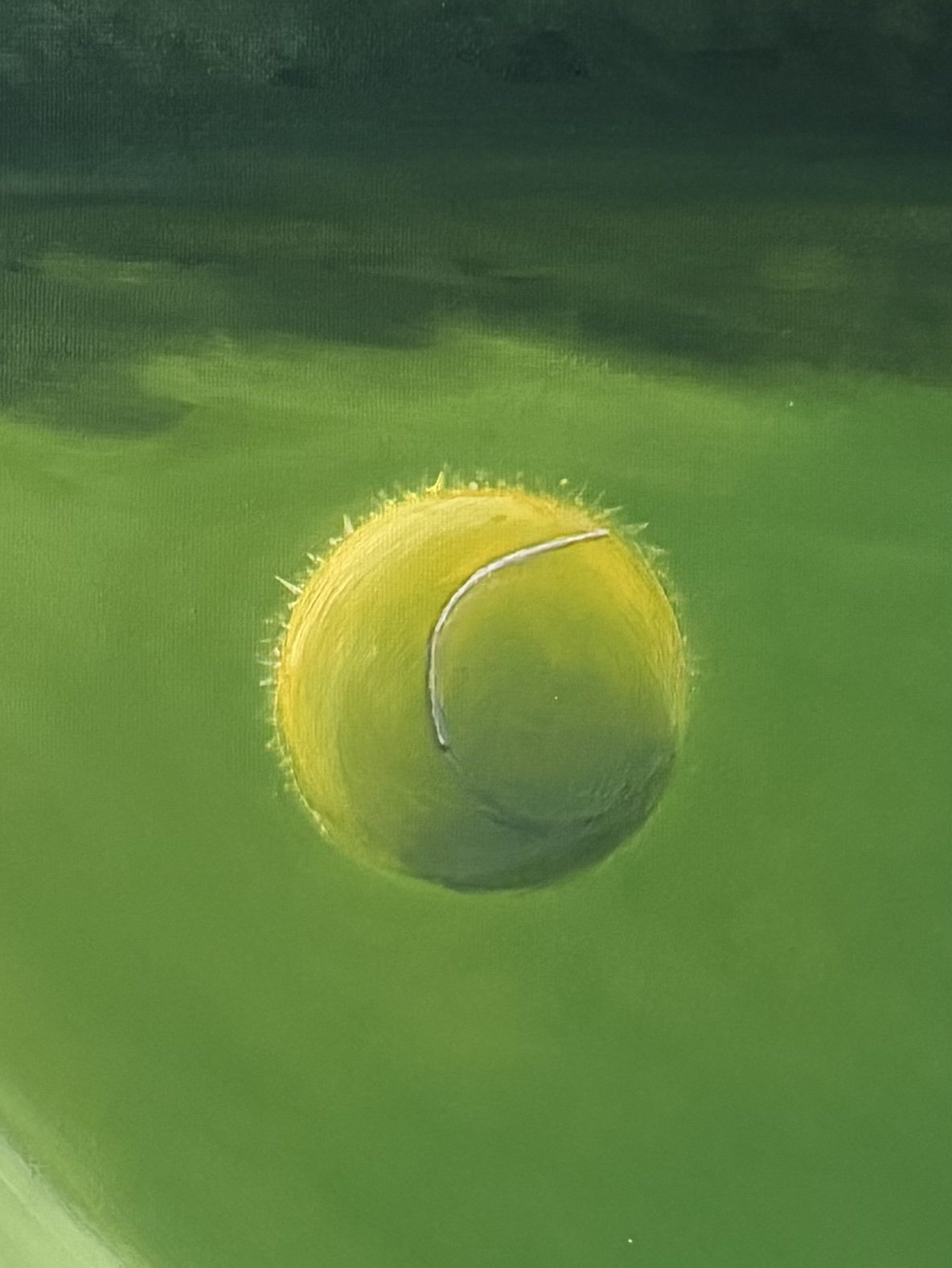 Detail of A Bounce on Grass showing the tennis ball in motion