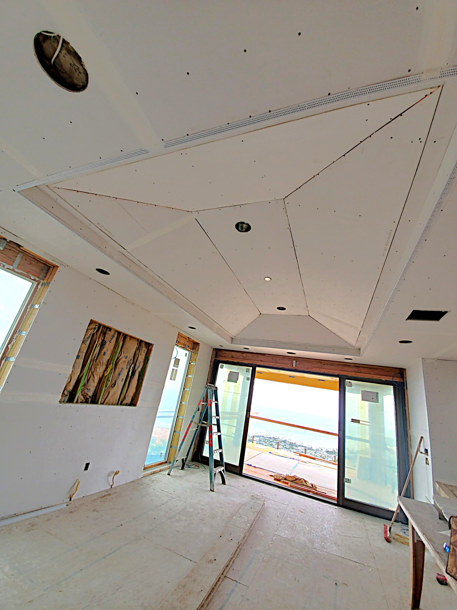 Drywall install on vaulted ceiling and walls 