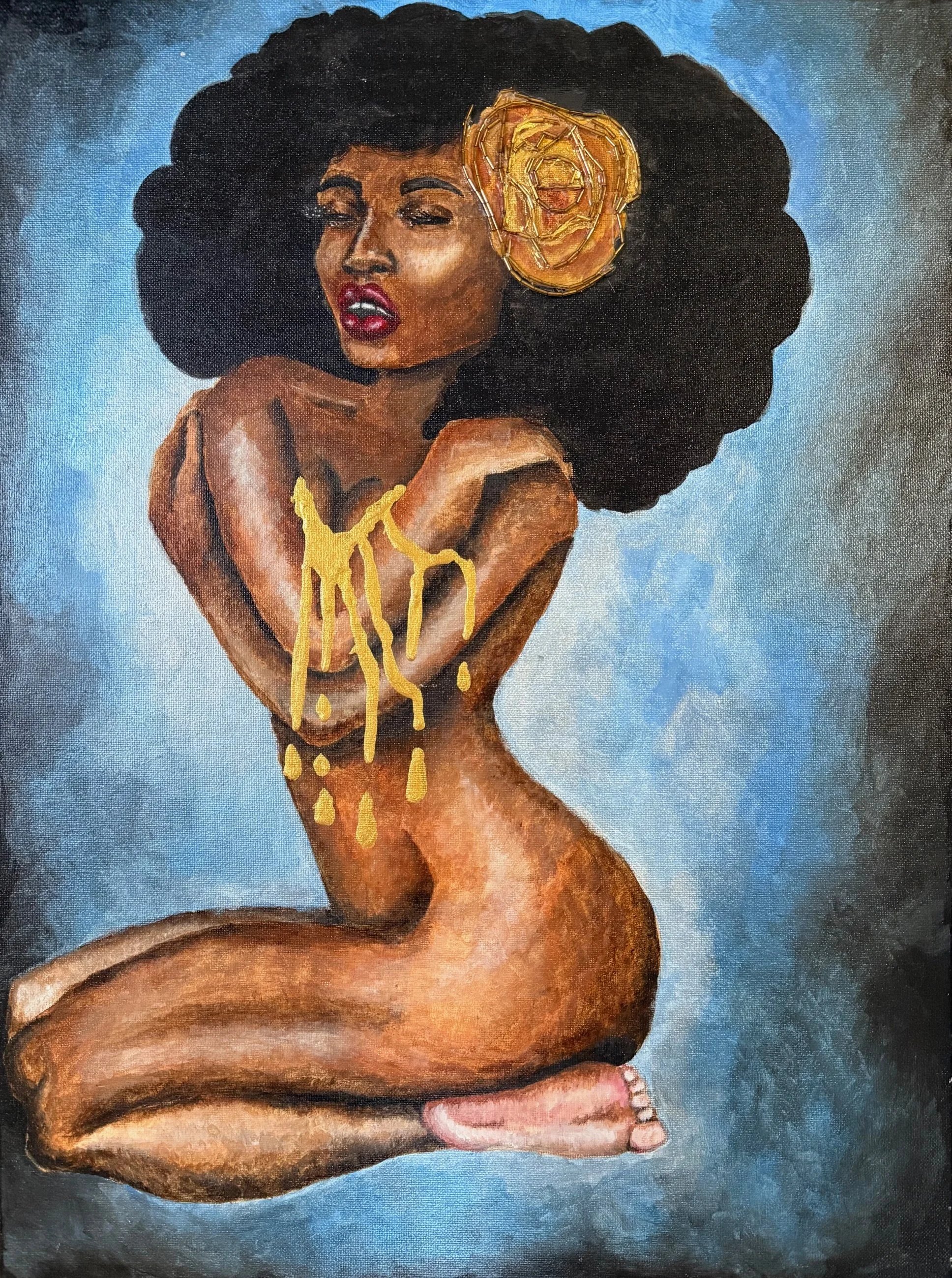 Golden Honey, 2021 
Acrylic paint and jewel pieces on canvas - 18x24 inches
