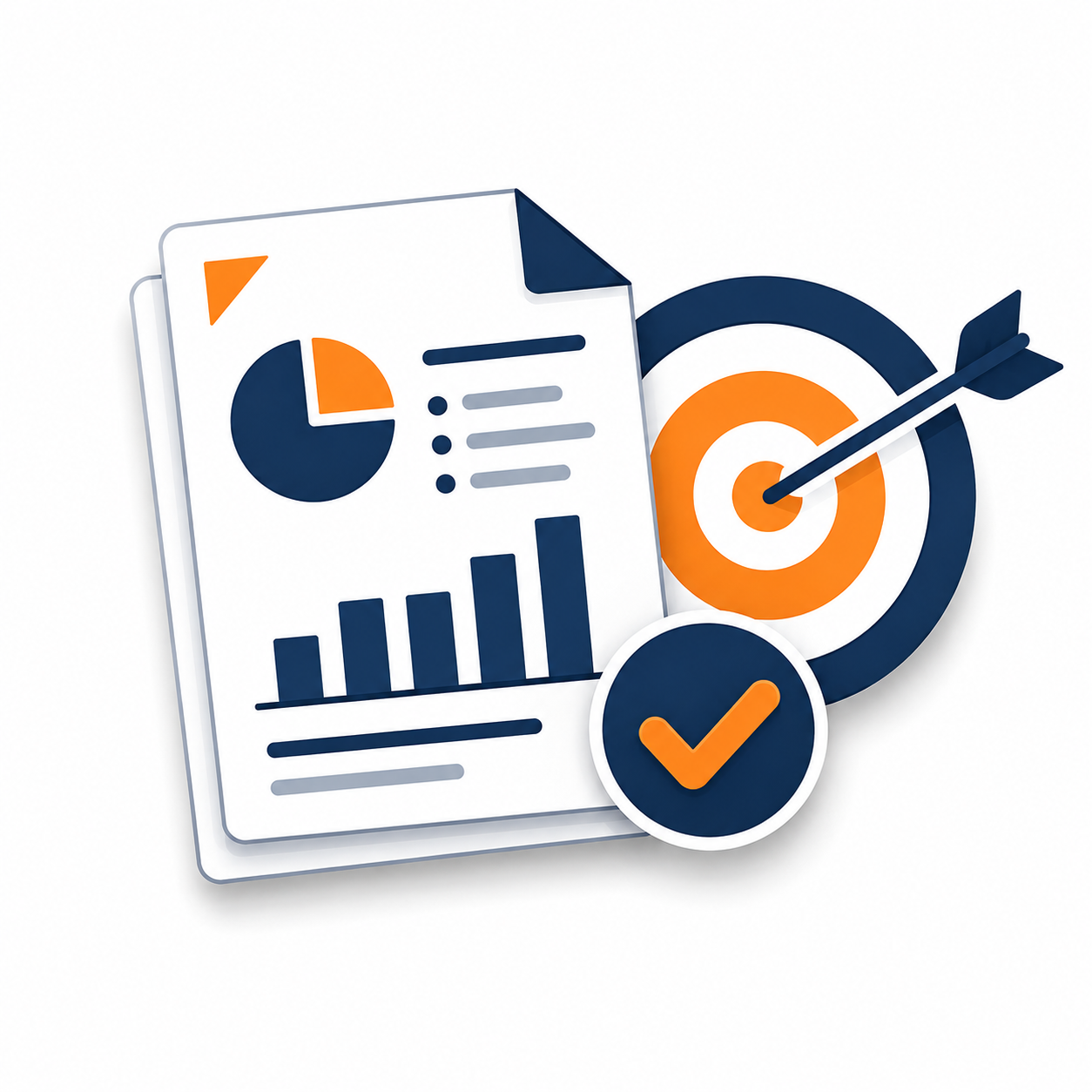 Report, target, and checkmark representing bid decision support