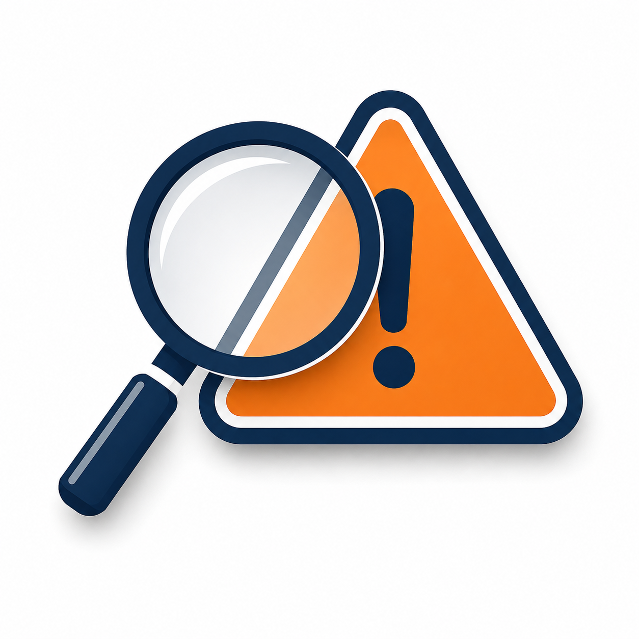Magnifying glass over warning triangle representing risk identification
