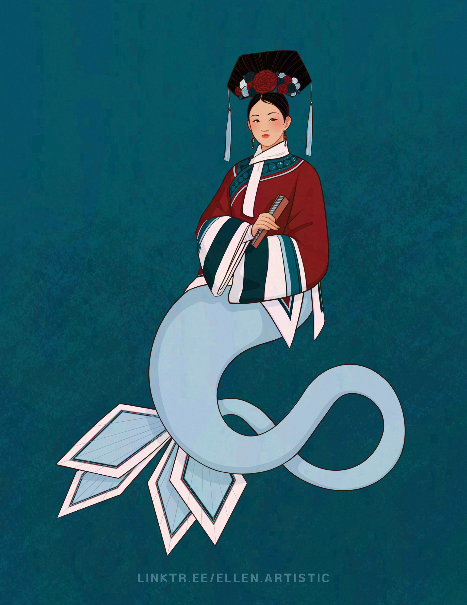  Qing Dynasty Mermaid  The Qing Dynasty of China started in 1644 and continued into 1912. In the later Qing Dynasty the liangbatou hairstyle evolved into it's tallest iteration called the dalachi, popularized by Empress Cixi.  These mermaids all made