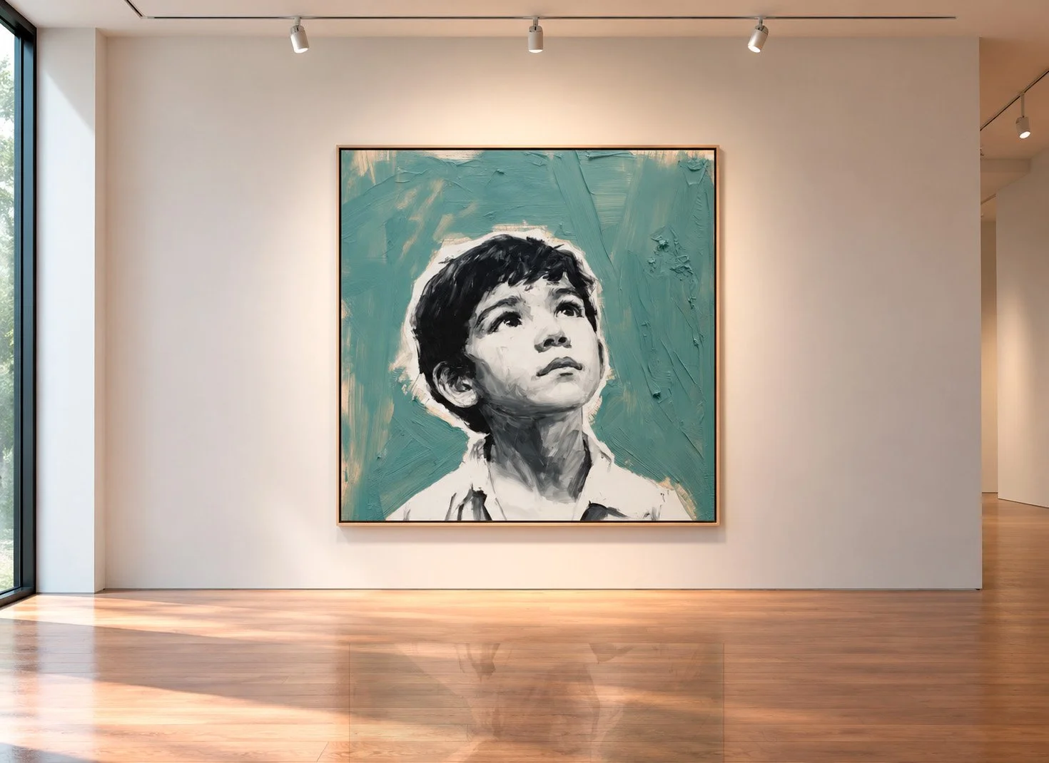 Obra de Fer Quirarte que representa a un niño mediante una composición de colores contrastantes sobre fondo rosa, con un lenguaje visual contemporáneo y expresivo.