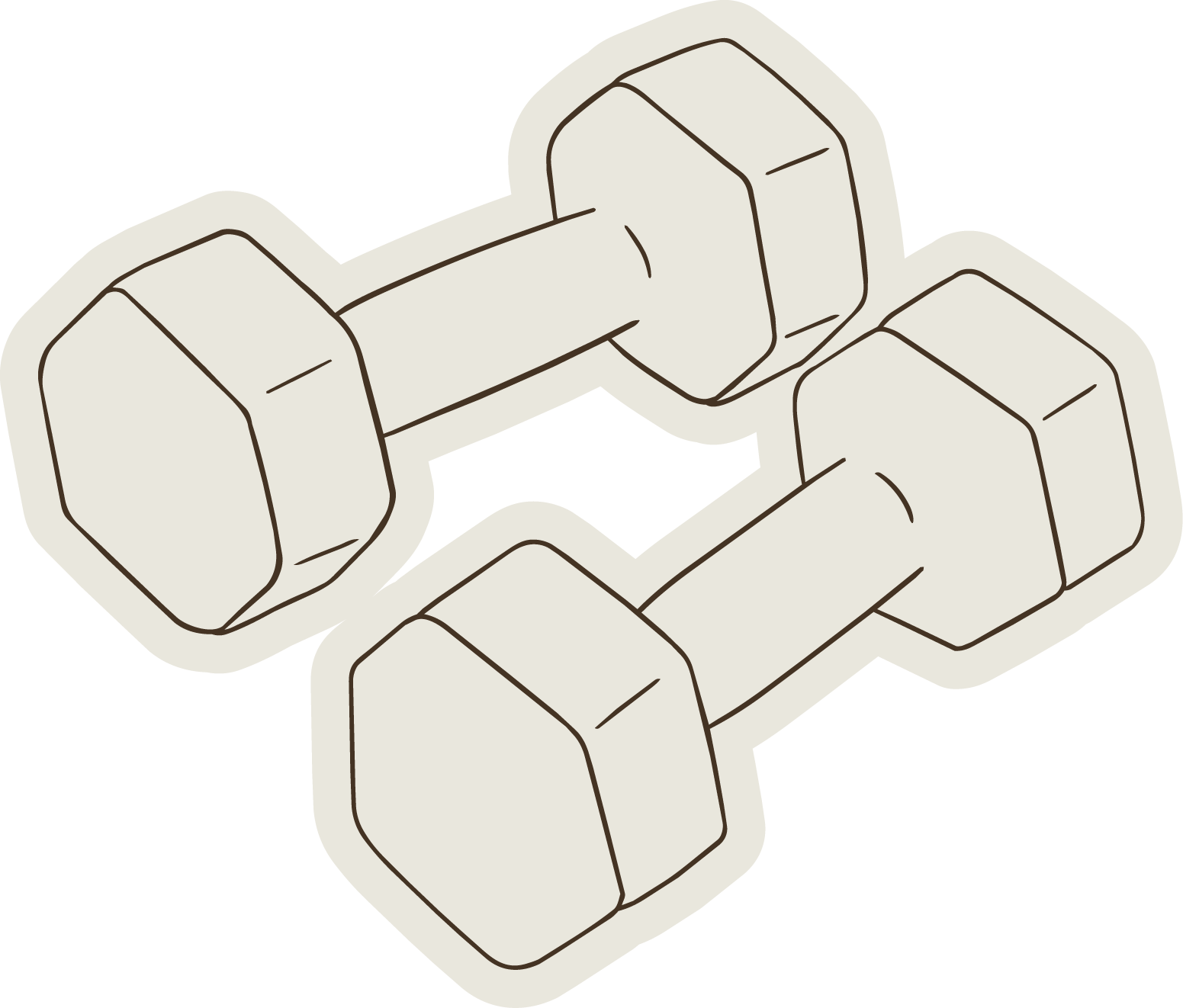 illustration of a pair of beige dumbbells with a simple outline style.