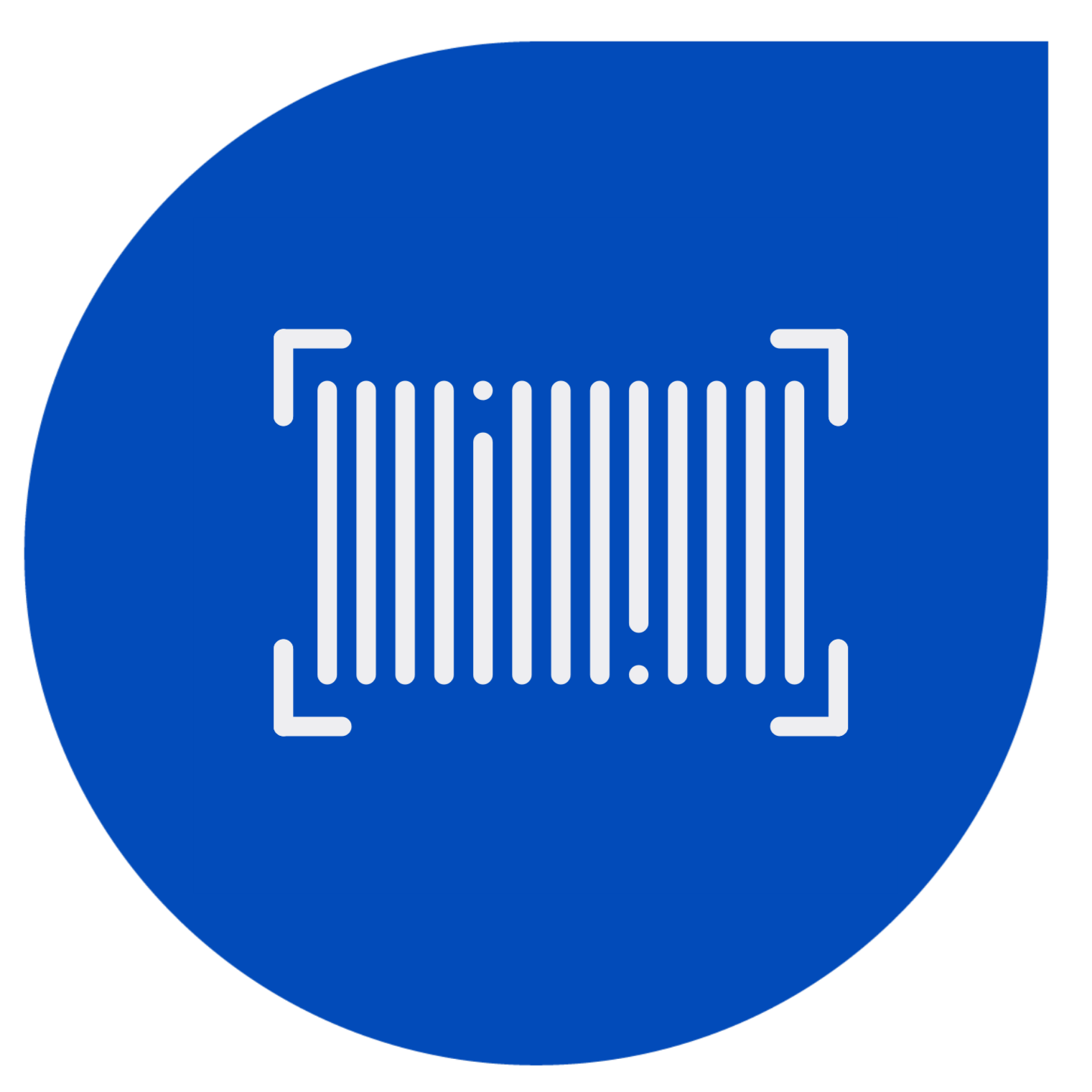Blue circle with a barcode icon in the center.