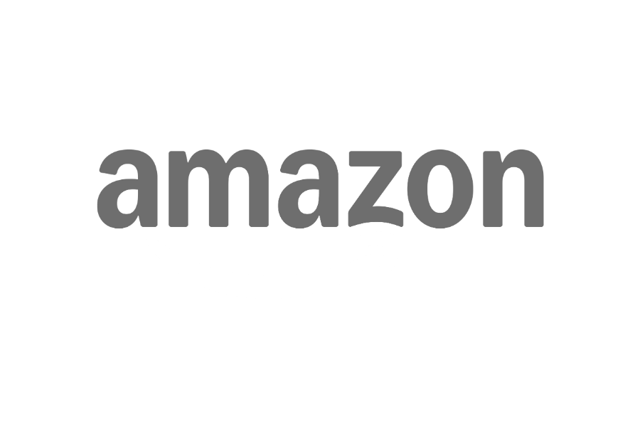 Amazon logo with black text and gray arrow on a black background.