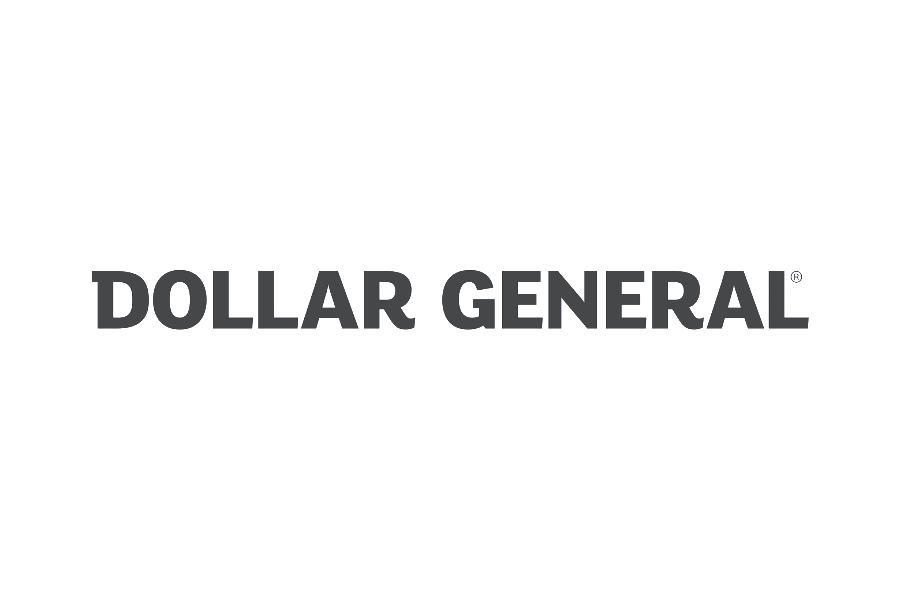 Dollar General logo with black text on a gray, slightly curved background.