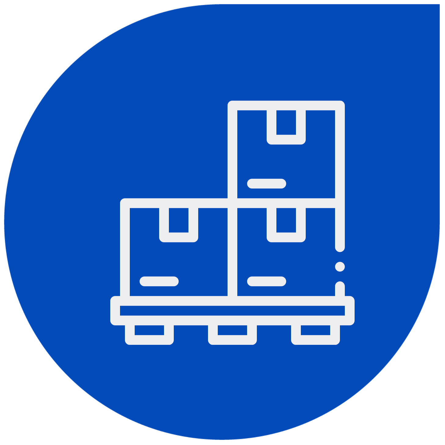 Icon of a pallet with three stacked boxes inside a blue circle.