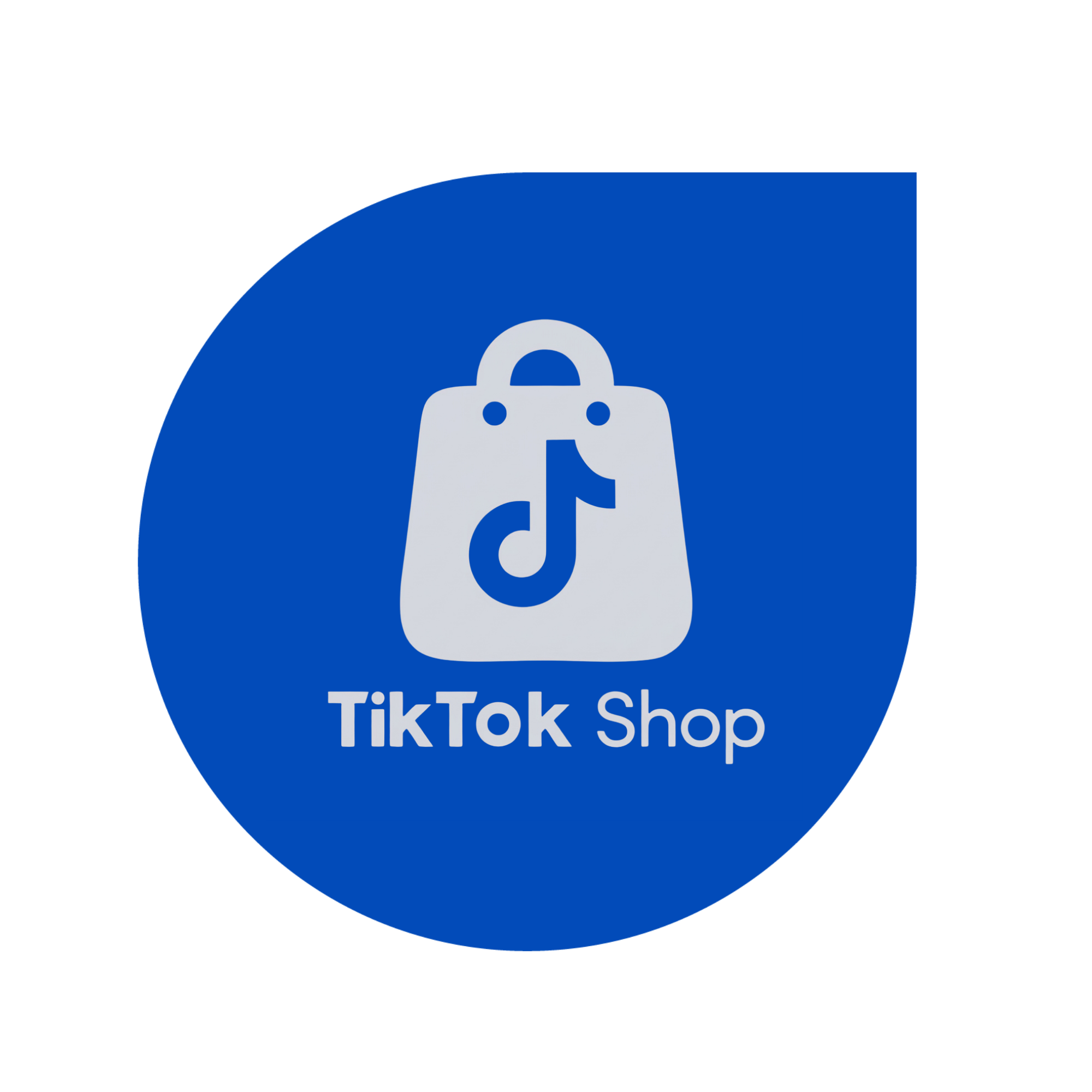 TikTok Shop logo. Blue circular background with a white shopping bag icon and the words "TikTok Shop" underneath.
