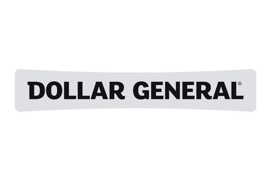 Dollar General logo with black text on a gray, slightly curved background.