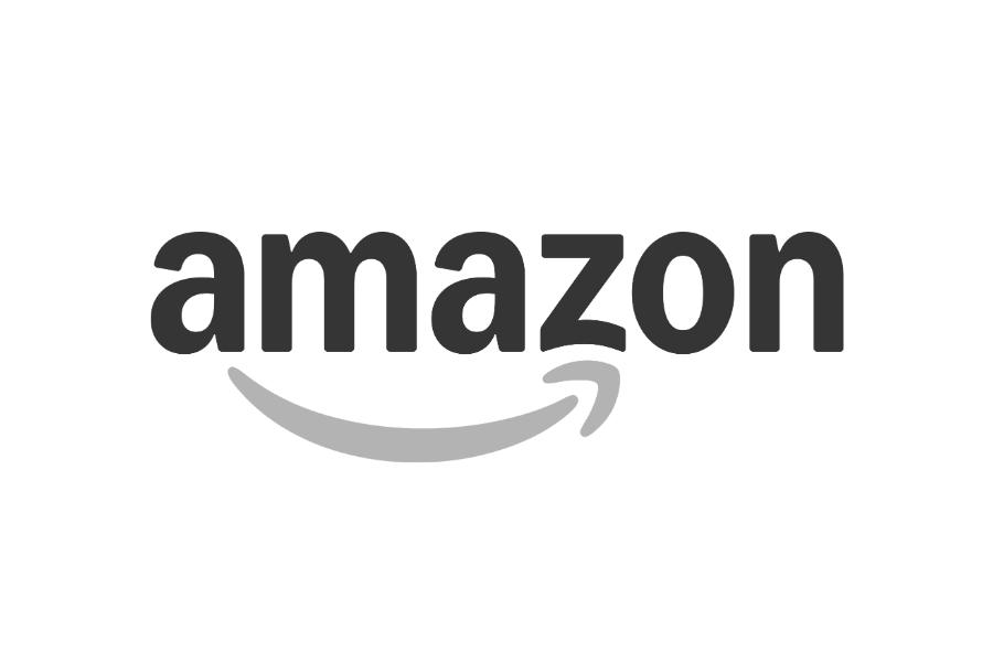 Amazon logo with black text and gray arrow on a black background.