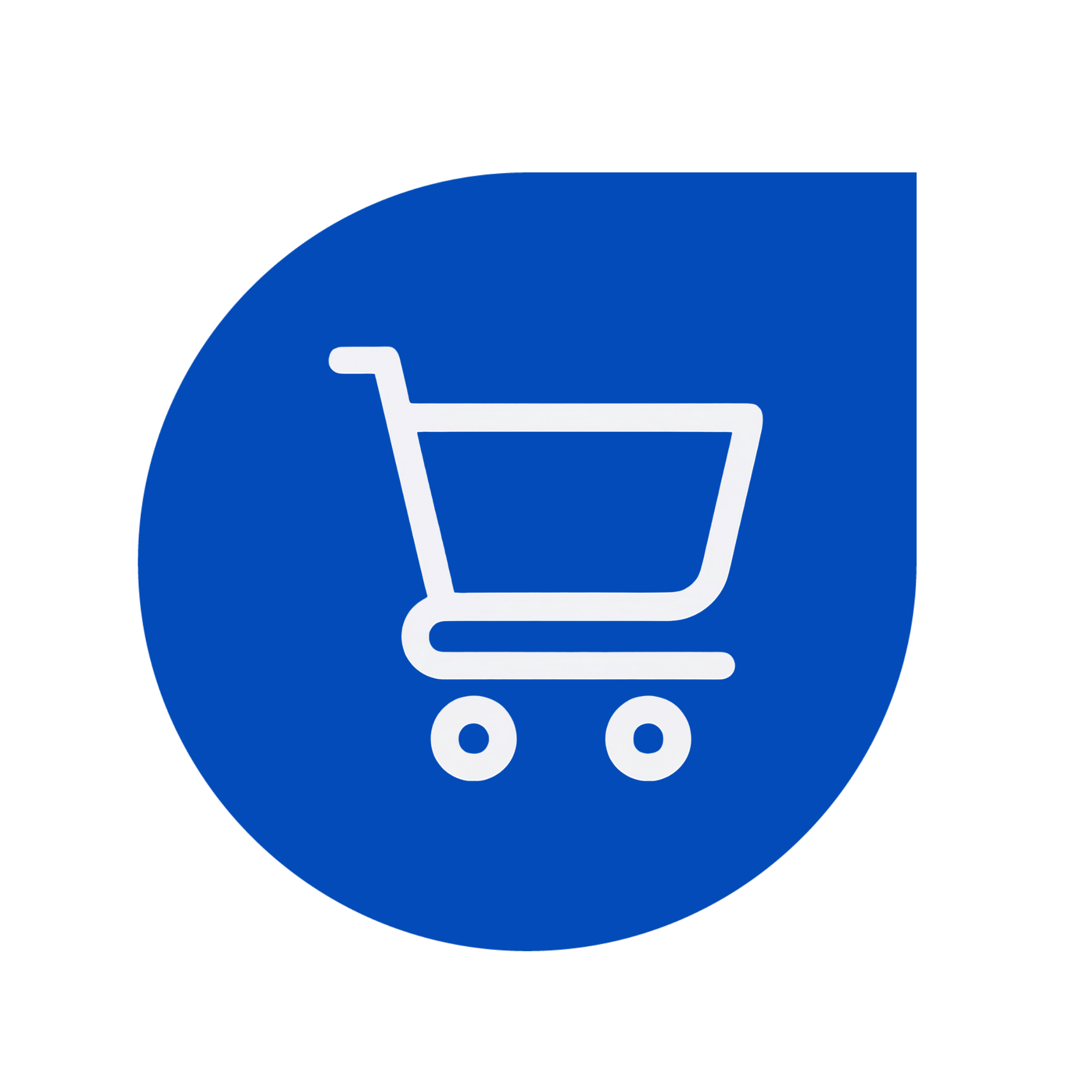 A blue circular icon with a white shopping cart symbol.