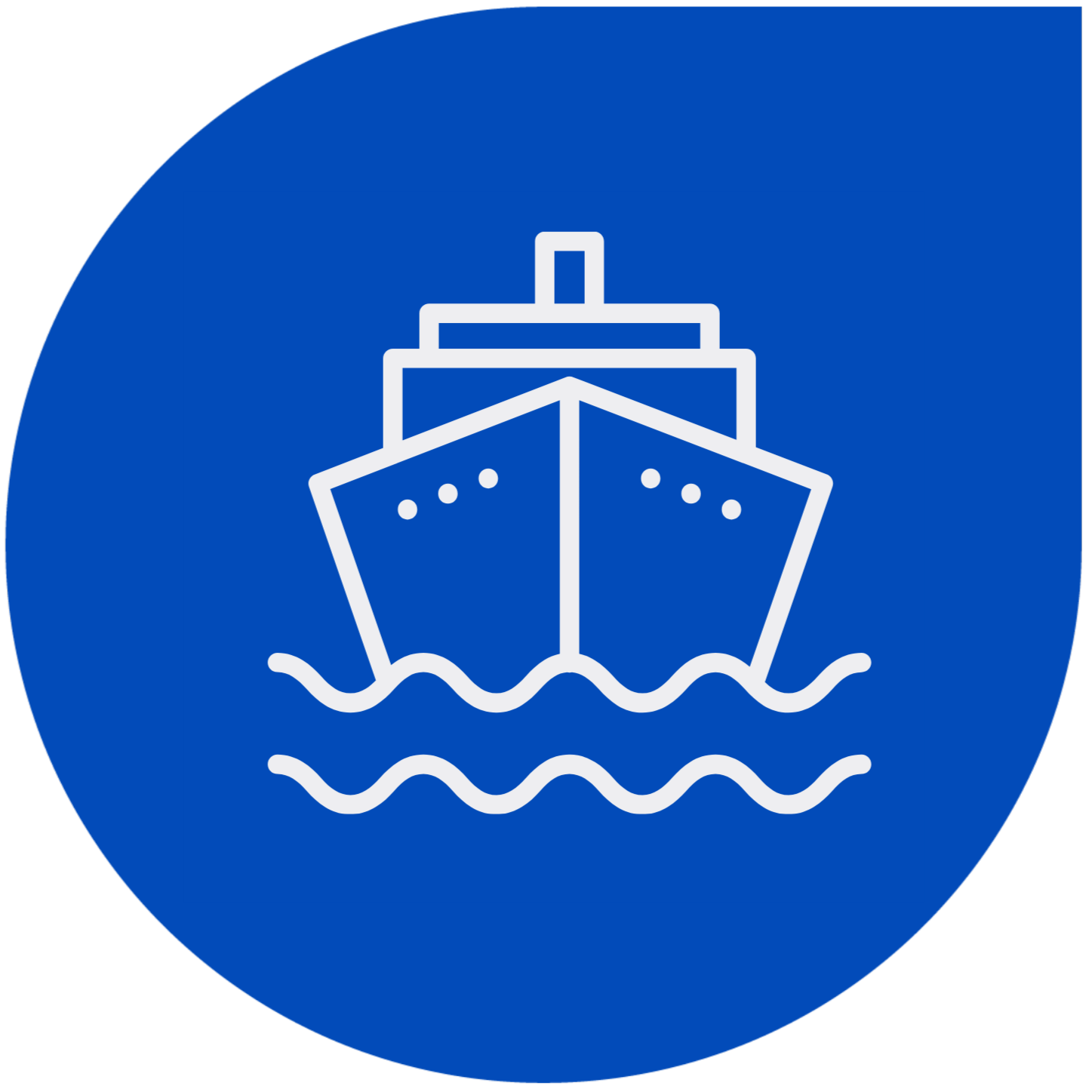 Blue circular sign with a white outline illustration of a ship sailing on water.