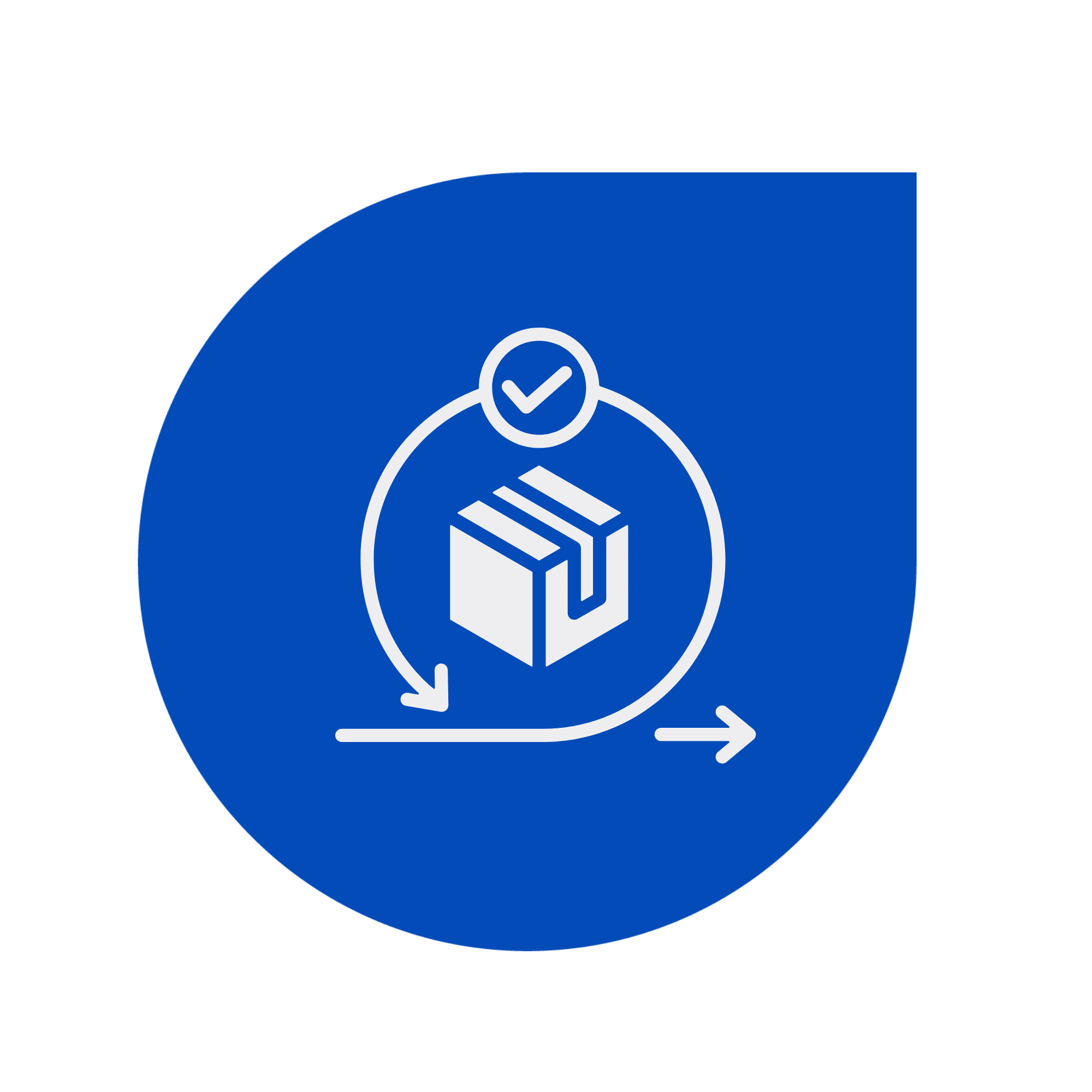 Icon depicting a line graph with an arrow pointing downward and a check mark inside a circle, surrounded by a blue circular background.