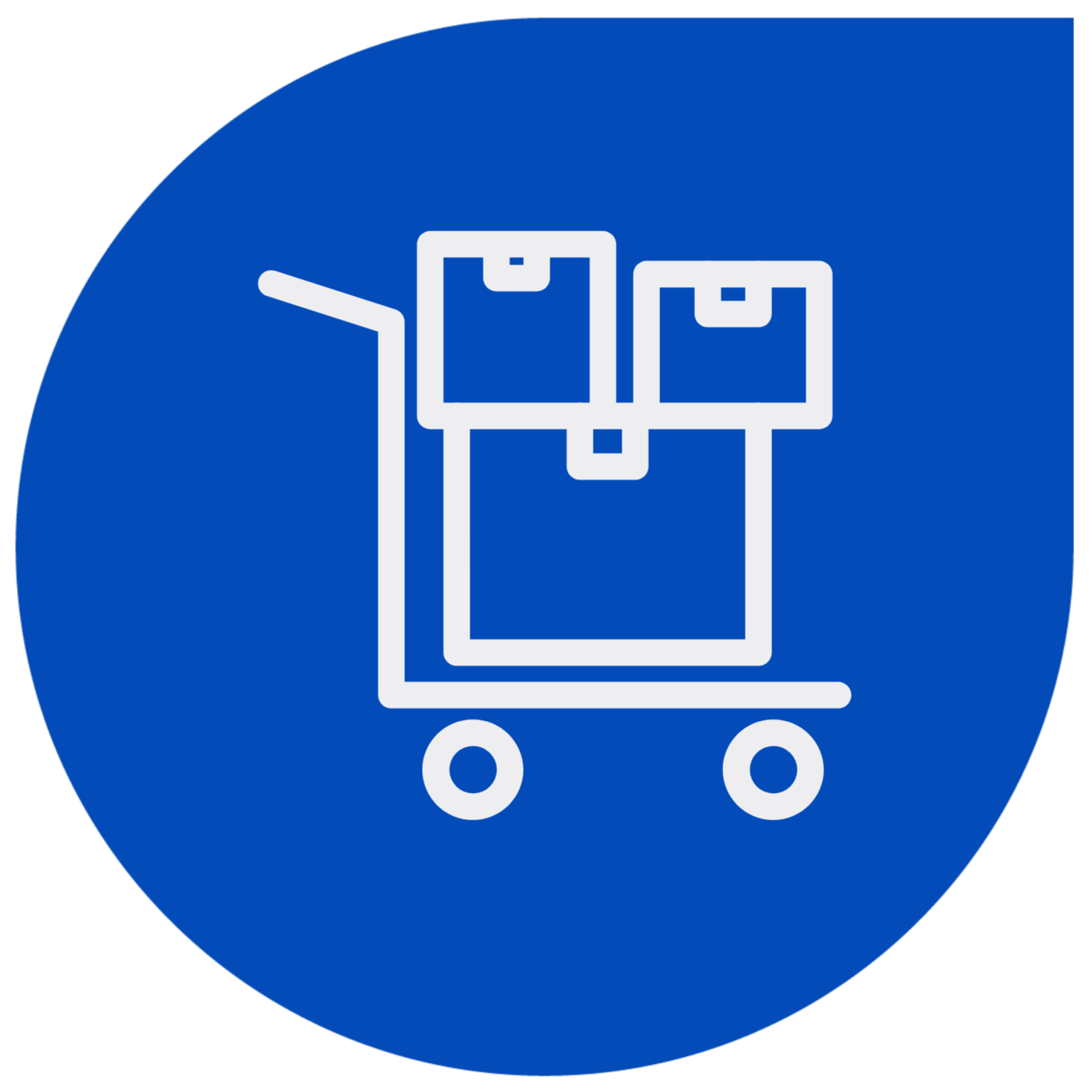 Blue circular sign with a white graphic of a trolley cart carrying three boxes.