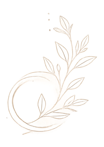 Minimal botanical line art with a crescent moon and leaves.