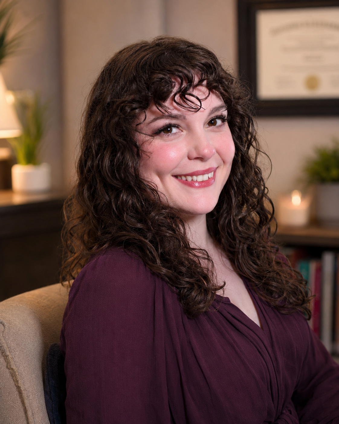 Kait Schlesinger, LCSW, smiling in a warm professional setting.