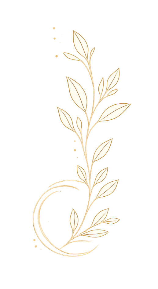 Delicate botanical line art growing from a crescent moon.