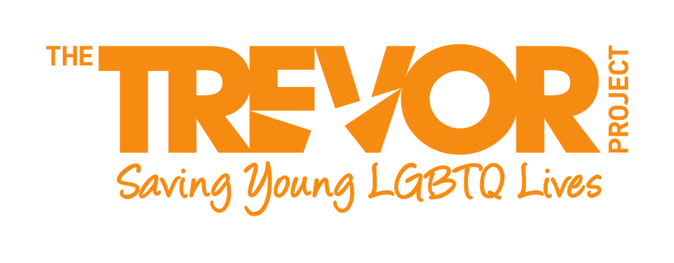 Logo for The Trevor Project featuring the organization name in bold orange text, with the tagline "Saving Young LGBTQ Lives" below.