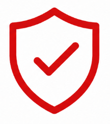 Red shield icon with a checkmark inside
