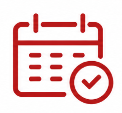 Calendar icon with a checkmark indicating a scheduled or completed appointment.
