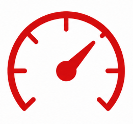 Red gauge with needle pointing to the right, indicating a measurement close to high