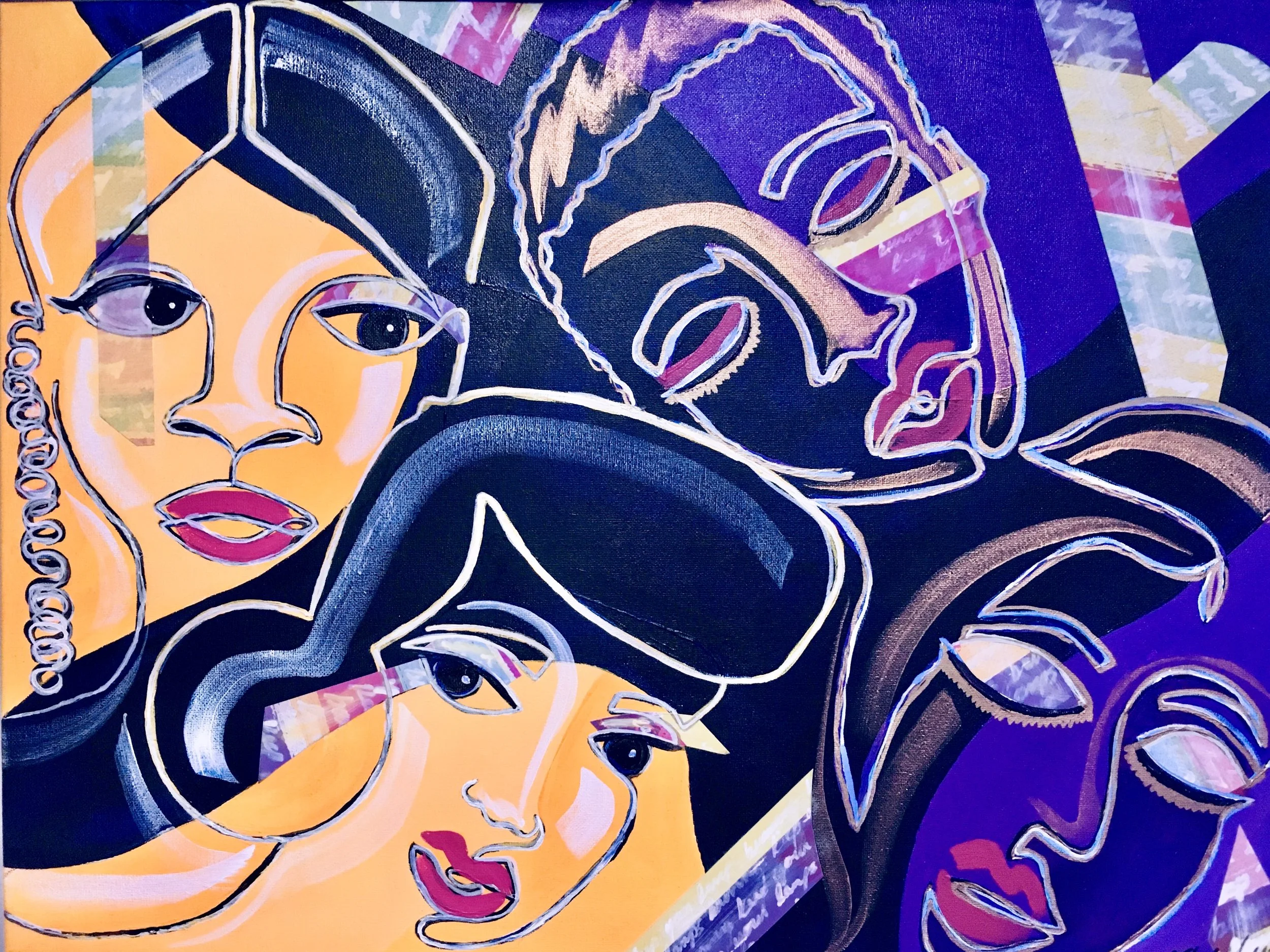 “Twelve Virgins 1”, acrylic and paper, 24x18in