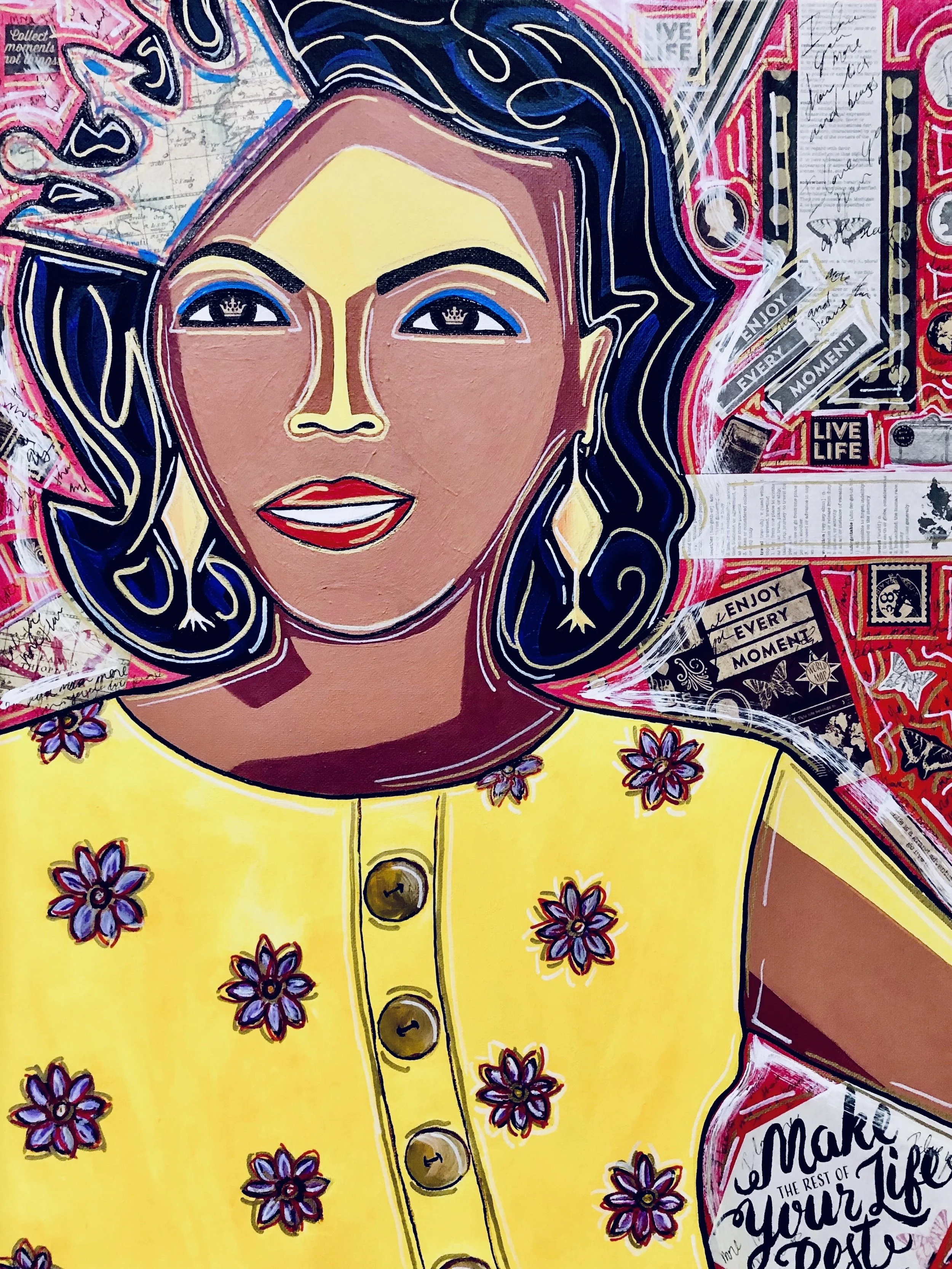 “Maria”, acrylic and paper, 18x24in