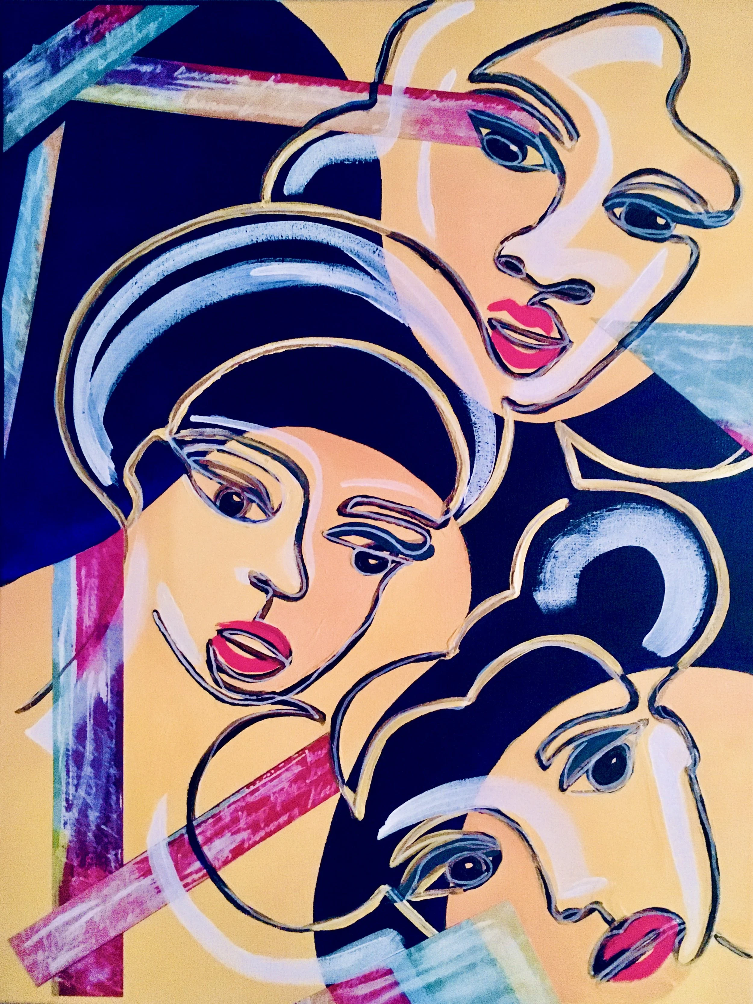 “Twelve Virgins 2”, acrylic and paper, 18x24in