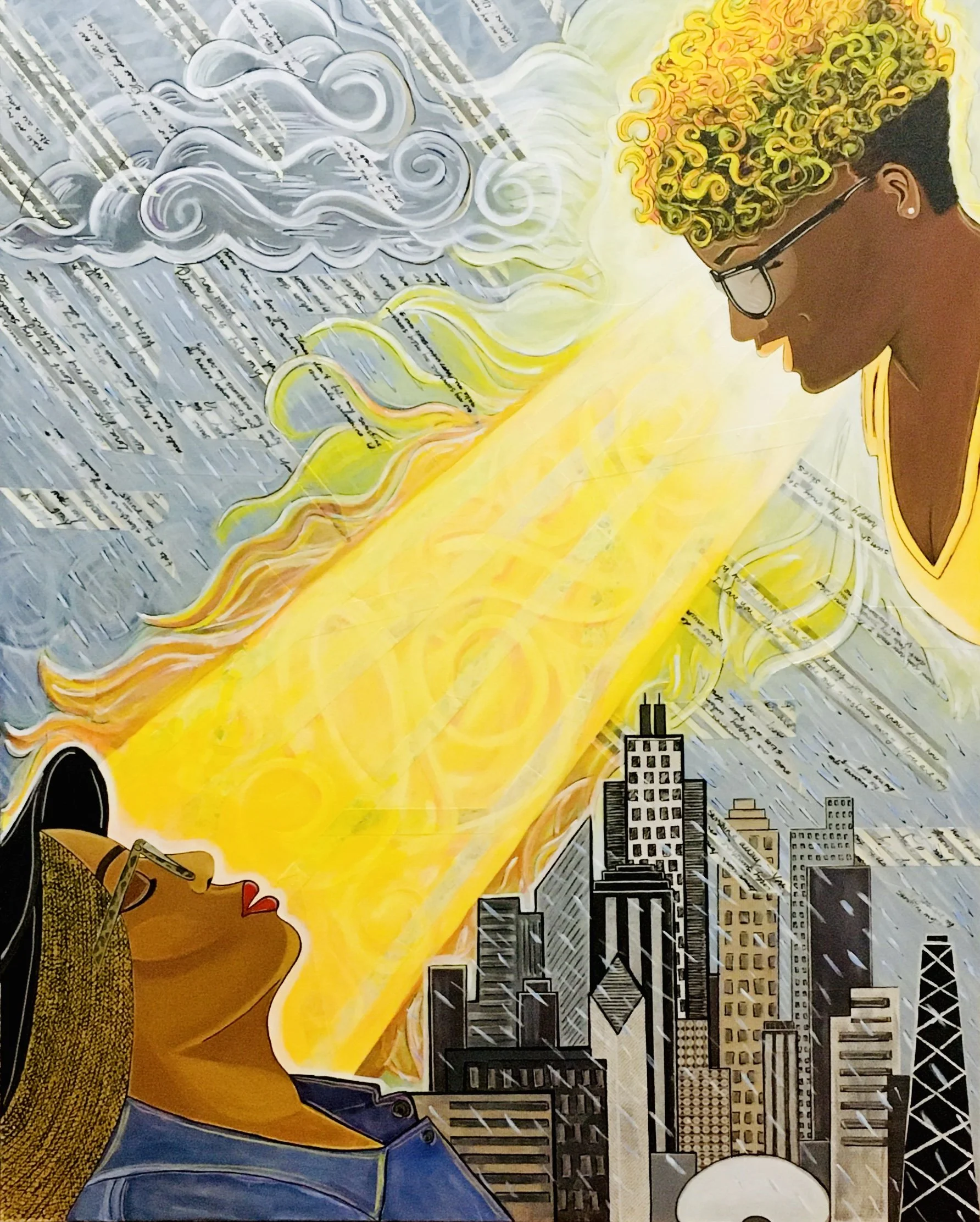 “You Are My Sunshine” mixed media 48x60in
