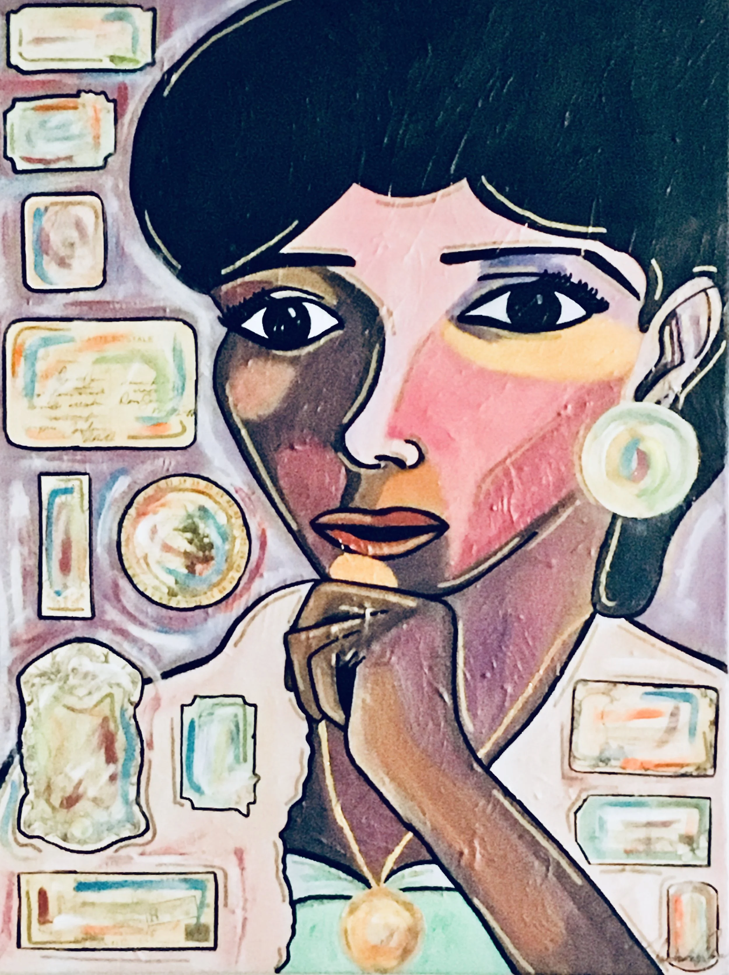 “Josefa”, acrylic and paper, 18x24in