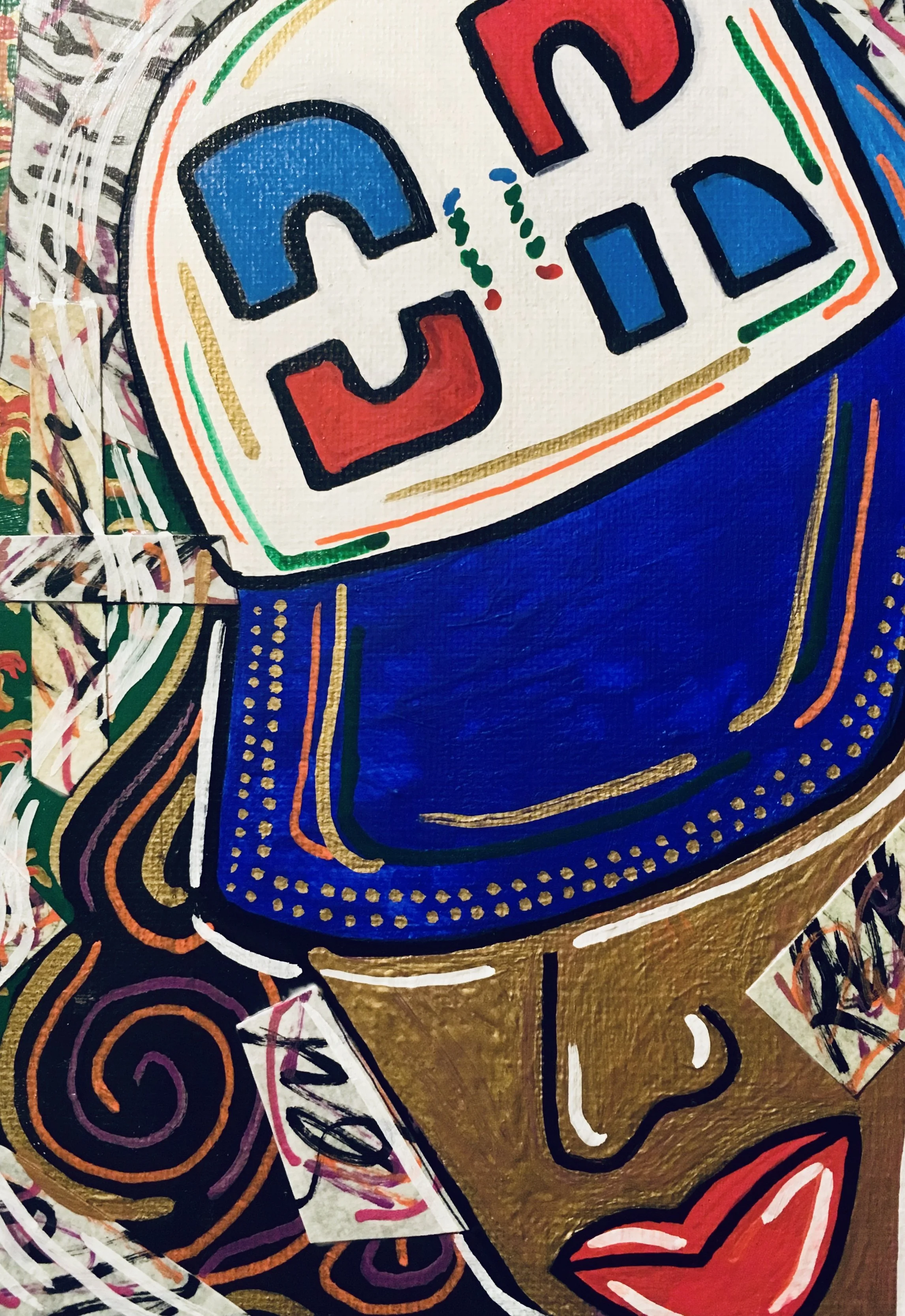 “¡Presente!” Acrylic and paper, 5x7in