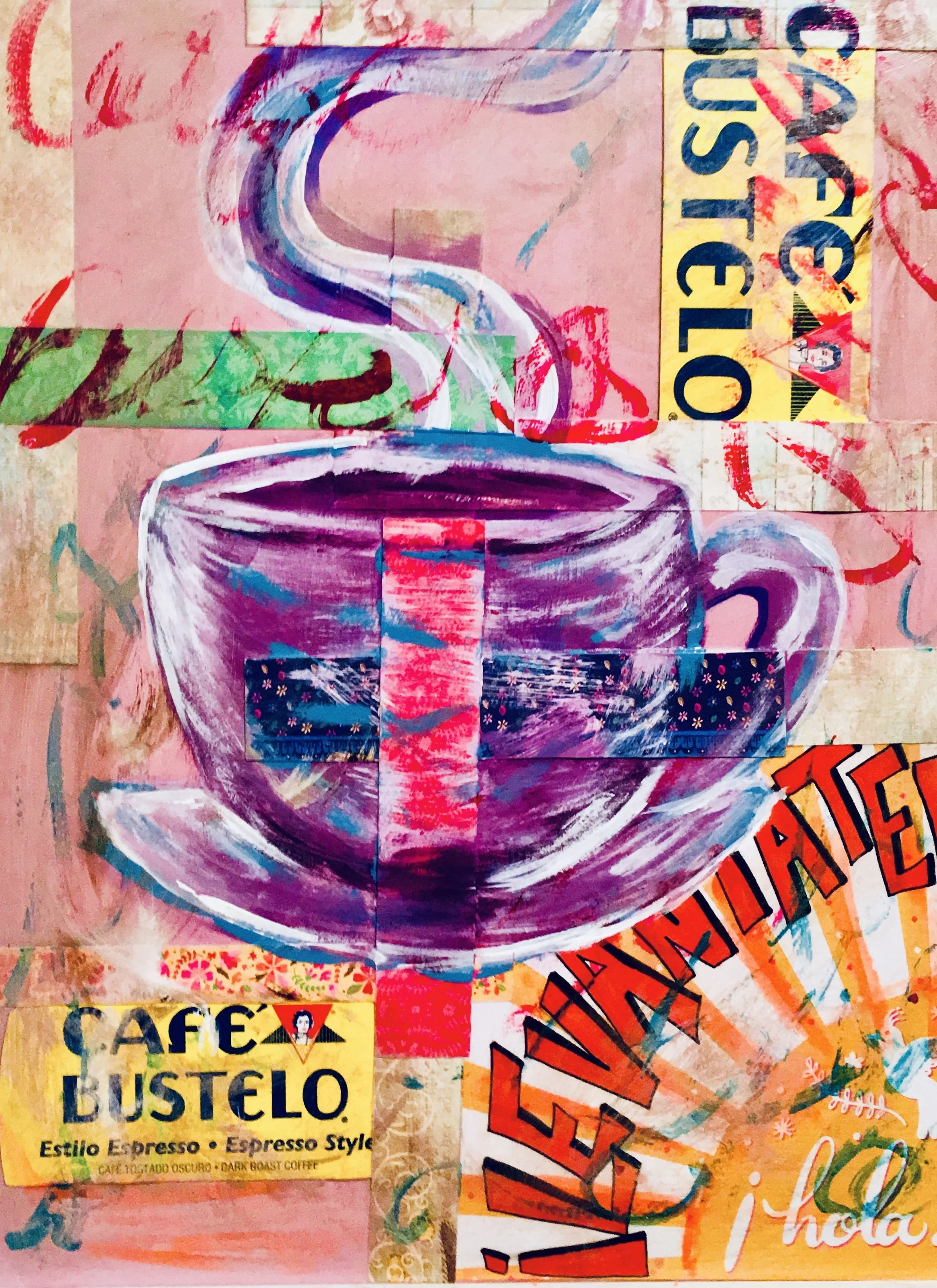“Ojalá Que Llueva Café”, mixed media, 11x14in