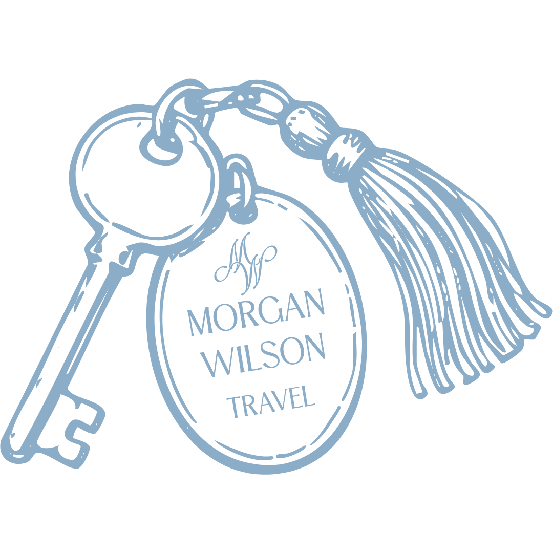 Illustration of a set of keys with a keychain that reads 'Morgan Wilson Travel' on a black background.