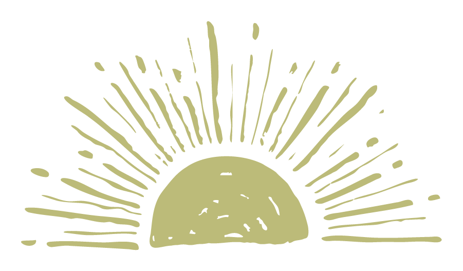 Stylized illustration of a sunrise with rays extending outward.