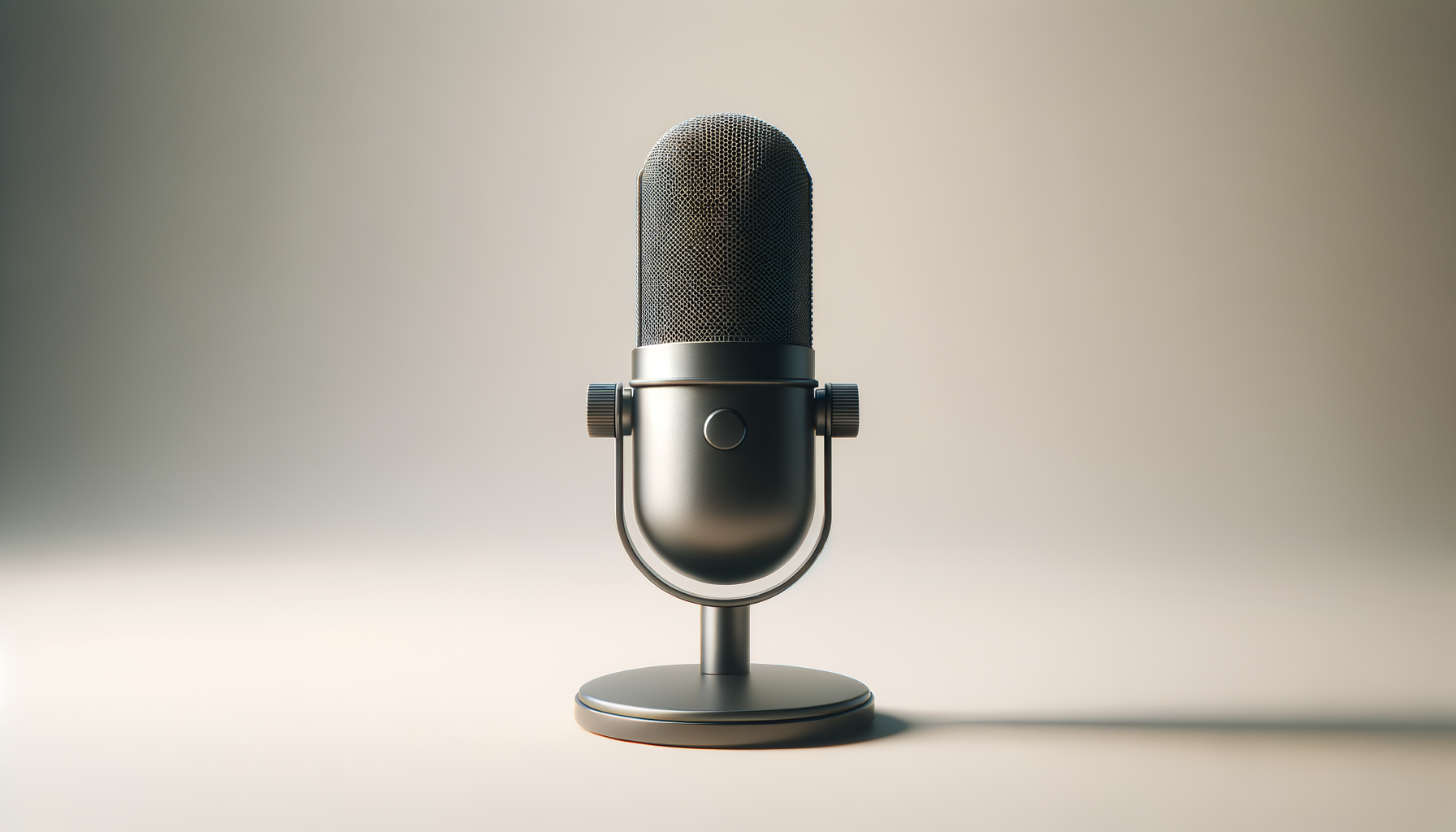 Studio microphone with a spherical grille on a stand, photographed against a plain gradient background.