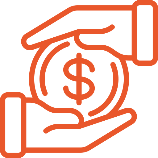 Icon of two hands holding a dollar coin with a dollar sign in the center.