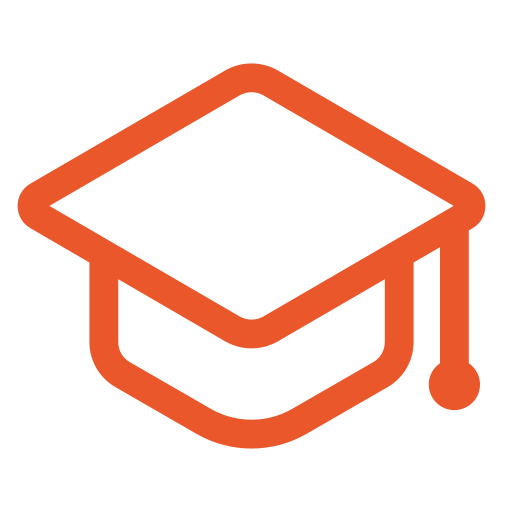 Icon of a graduation cap in orange outline.