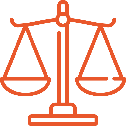 Icon of a balanced scale representing justice or law.