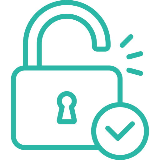 Icon of an unlocked padlock with a checkmark symbol indicating security or access approval.