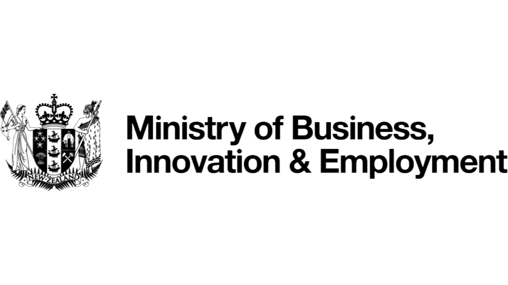 Logo of the Ministry of Business, Innovation & Employment in New Zealand featuring a coat of arms and black text.