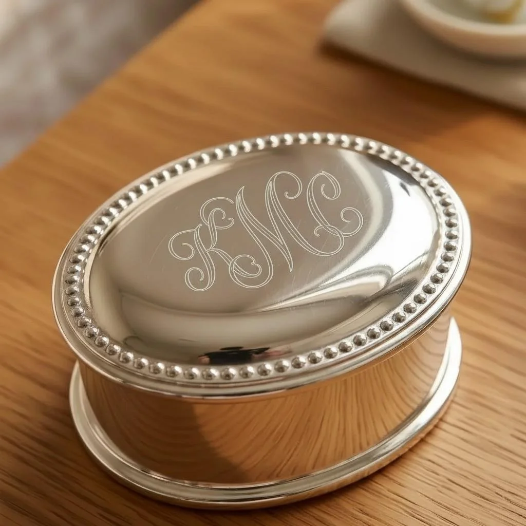 Personalized Silver Keepsake Box, Engraved Monogram Jewelry Box
