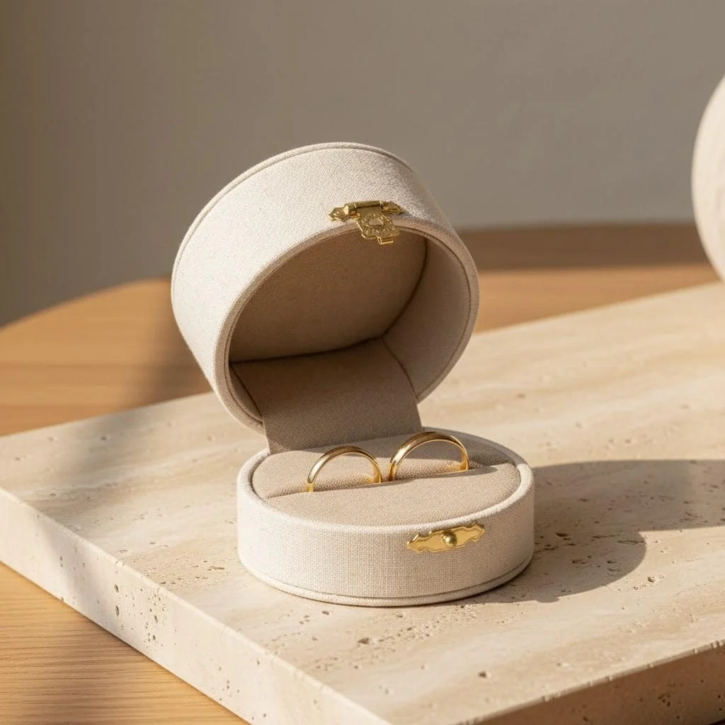 Linen Double Ring Box: Proposal, Wedding, Bride Groom Keepsake Holder