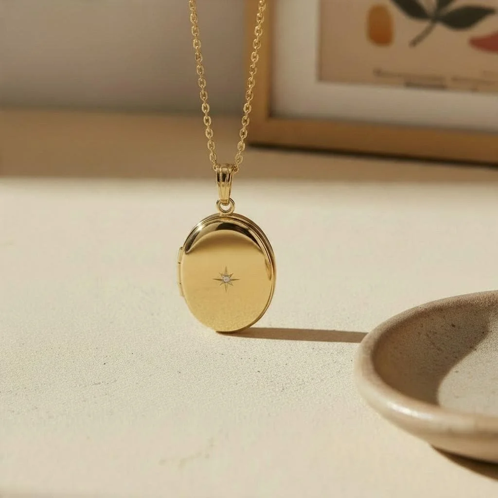 Personalized Gold Filled Diamond Locket, Engraved Photo Necklace
