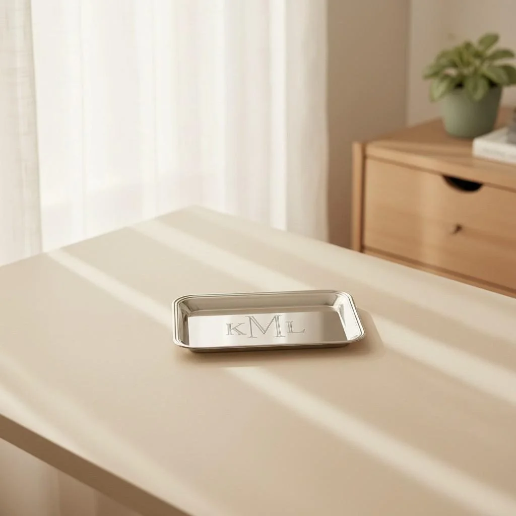 Personalized Silver Jewelry Tray, Engraved Catchall Tray, Monogram Gift for Her